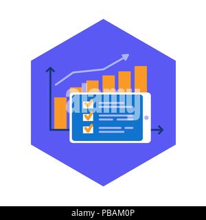 Erfolg, steigende Ergebnisse, durchgeführt plan Symbol. Bereits abgeschlossene Aufgabe und ausgezeichnete Statistiken. Flache design Vector Illustration Stock Vektor