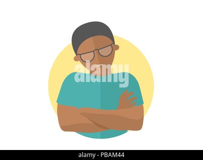 Beleidigt schwarz schöner Mann in Gläsern. Beleidigung Emotion. Flaches Design anmelden. Missbraucht Kerl. Einfach editierbare isoliert auf weißem Vector Illustration Stock Vektor