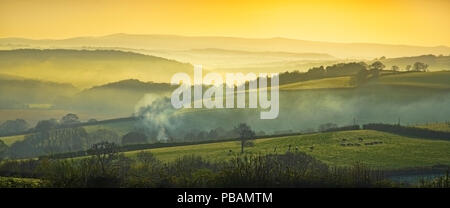 Blick über Devon Felder mit Dartmoor in der Ferne Stockfoto