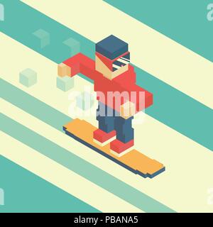 Snowboarder in Würfel Form, snowboarden Vector Illustration Stock Vektor