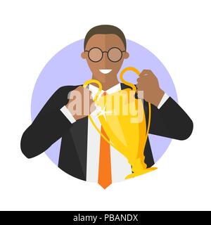 Geschäftsmann mit Sieger Cup. Einfach editierbare Vector Illustration Stock Vektor