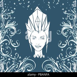 Ice Queen und Eisblumen. Gesicht einer Frau in eine Krone Vector Illustration Stock Vektor