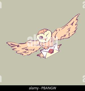 Vektor Eule mit Brief, Cartoon Stil isoliert Abbildung Stock Vektor