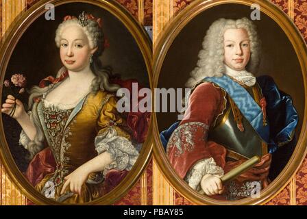 Luis Meléndez (zugeschrieben)/' Portraits von Fernando VI und Königin Bárbara de Braganza', Ca. 1729-1735, Öl auf Leinwand, 0,83 x 0,65 m. Stockfoto