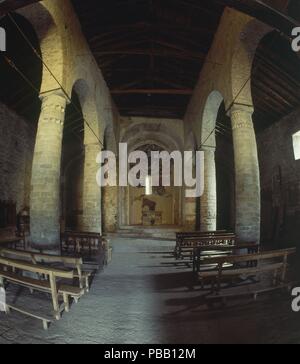 Interieur DE LA IGLESIA DE SAN CLEMENTE DE TAULL - SIGLO XII-ROMANICO ESPAÑOL. Lage: Iglesia de San Clemente, TAHULL/TAULL, MALLORCA, SPANIEN. Stockfoto