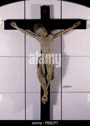 CRISTO CRUCIFICADO-S XIV-MADERA TALLADA. Lage: MUSEO DE CACERES/PALACIO DE LAS VELETAS, Caceres, Spanien. Stockfoto