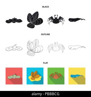 Elektrische Rampe, Muscheln, Krabben, Pottwal. Meer Tiere Sammlung Icons in Schwarz, flach, Outline style Vektor Symbol lieferbar Abbildung. Stock Vektor