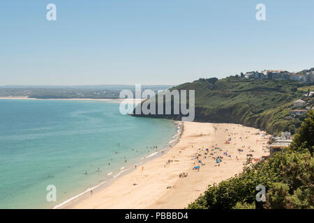 Blick auf Carbis Bay, Cornwall, von der South West Coast Path Stockfoto