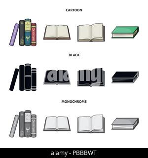 Verschiedene Arten von Büchern. Bücher set Sammlung Icons im Cartoon, schwarz, Schwarzweiß-Stil vektor Symbol lieferbar Abbildung. Stock Vektor