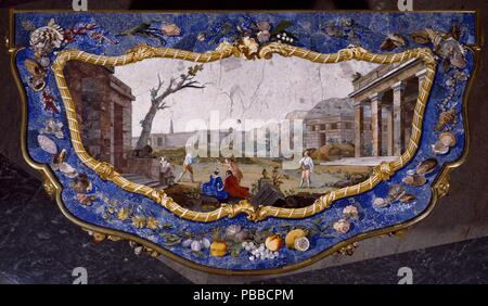 Echten Laboratorio de Piedras Duras del Buen Retiro / 'Ball Spiel, Konsole". 1782-1788. Vergoldeter bronze, Chalcedon, Lapis Lazuli. Museum: Museo del Prado, Madrid, España. Stockfoto