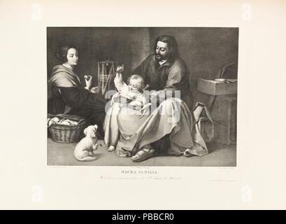 José de Madrazo y Agudo; echte Niederlassung Litográfico de Madrid; Ludwid Theodor Zöllner-lithograph - (nach Bartolomé Esteban Murillo)/' Die heilige Familie mit einem Vogel". 1829-1932. Lithographische Aquatinta, Buntstift Lithographie, Abstreifer auf Webte Papier. Museum: Museo del Prado, Madrid, España. Stockfoto