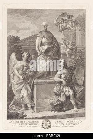 Manuel Salvador Carmona / 'Allegorie auf die Gründung des Charles III". 1778. Taille douce: Radierung und Gravur auf Webte Papier. Museum: Museo del Prado, Madrid, España. Stockfoto