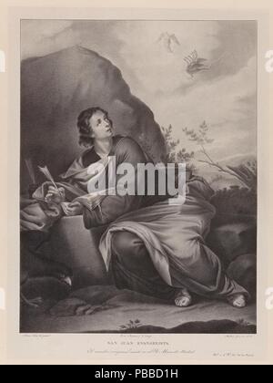 José de Madrazo y Agudo; echte Niederlassung Litográfico de Madrid; Antonio Guerrero - lithograph - (Alonso Cano zugeschrieben)/'Saint Johannes der Evangelist auf Patmos. 1829-1832. Lithographische Aquatinta, Buntstift, Stift Lithographie Lithographie, Drucken auf japon, Abstreifer auf Webte Papier; 1829-1832. Lithographische Aquatinta, Buntstift, Stift Lithographie Lithographie, Drucken auf japon, Abstreifer auf Webte Papier. Museum: Museo del Prado, Madrid, España. Stockfoto