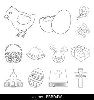 Ostern ist ein christlicher Feiertag Umrisse Symbole im Set Sammlung für Design. Ostern attribute Vektor Symbol lieferbar Abbildung. Stock Vektor