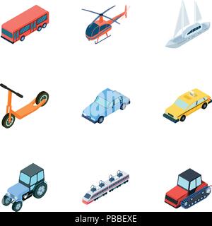 Land, Wasser, Luft. Maschinen, die Menschen benutzen. Symbol Transport im Set Sammlung auf Cartoon isometrische Stil vektor Symbol lieferbar Web illustra Stock Vektor