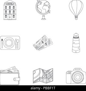 Satz von Symbolen auf das Thema der Rest. Reisen ins Ausland. Rest ang travel Icon Set Sammlung auf Outline style Vektor Symbol lieferbar web Abbildung. Stock Vektor