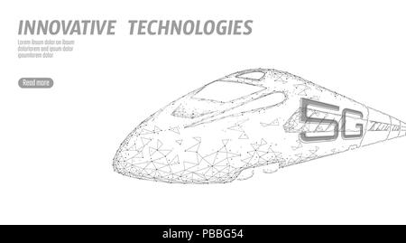 5 G neue High-speed rail Wlan wlan-Konzept. Globale schnell höhere Bahn. Low Poly grau weiß polygonalen Dreieck Punkte Innovation Data Rate"-Technologie Vektor-illustration angeschlossen Stock Vektor