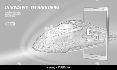 5 G neue High-speed rail Wlan wlan-Konzept. Globale schnell höhere Bahn. Low Poly grau weiß polygonalen Dreieck smartphone Punkte Innovation Data Rate"-Technologie Vector Illustration Stock Vektor