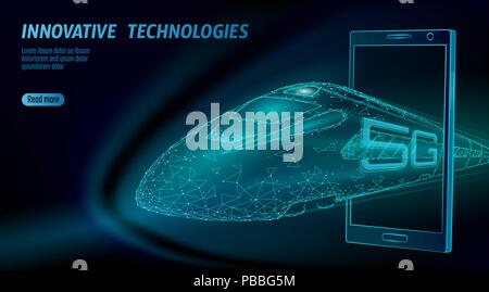 5 G neue High-speed rail Wlan wlan-Konzept. Globale schnell höhere Bahn. Low Poly Dunkelblau polygonalen Dreieck smartphone Punkte Innovation Data Rate"-Technologie Vector Illustration Stock Vektor