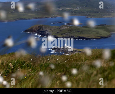 Hohe Betrachtungswinkel von Valentia Island Leuchtturm in Cromwell, County Kerry, Irland. Stockfoto