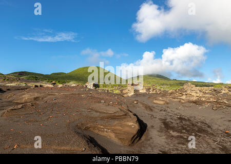 Häuser durch die capelinhos Vulkanausbruch Asche zerstört, Ponta Dos Capelinhos, Insel Faial, Azoren, Portugal Stockfoto