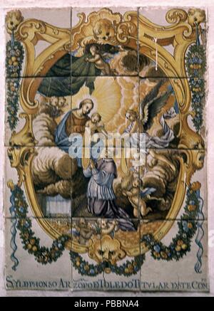 AZULEJO S ILDEFONSO LA CASULLA - TERRASSE CORREDERA CRISTO S XVIII. Lage: CONVENTO DE LAS AGUSTINAS, Toledo, Spanien. Stockfoto