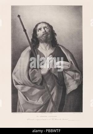 José de Madrazo y Agudo; echte Niederlassung Litográfico de Madrid; Antonio Guerrero - lithograph - (nach Guido Reni)/'Saint Jakobus'. 1826 - 1837. Lithographische Aquatinta, Buntstift, Stift Lithographie Lithographie, Abstreifer auf Webte Papier; 1826 - 1837. Lithographische Aquatinta, Buntstift, Stift Lithographie Lithographie, Abstreifer auf Webte Papier. Museum: Museo del Prado, Madrid, España. Stockfoto