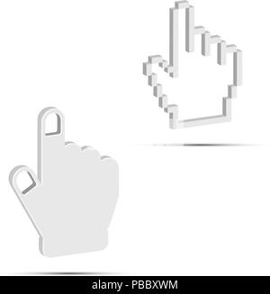 Hand Cursor 3D Vector Icons. Glatt und Pixel weiß Vektor Hände. Designelemente für Sie Design Stock Vektor