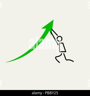Mann nach oben drücken. Der kleine Mann schiebt Graph Pfeil nach oben. Vektor Design Elemente für Sie Design Stock Vektor