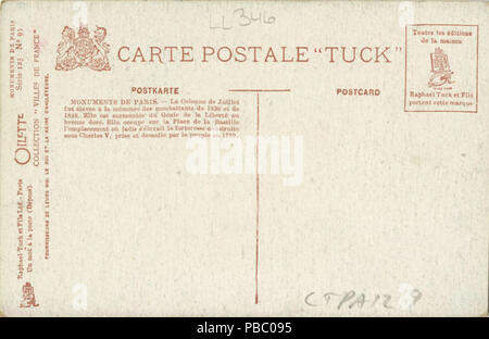 1169 Paris, Place De La Bastille, Colonne de Juillet. (125-93) - Paris, Place De La Bastille, Colonne de... (NBY) 419609 Stockfoto