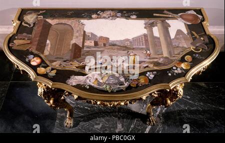 Echten Laboratorio de Piedras Duras del Buen Retiro / "Console Table'. 1775 - 1780. Vergoldeter bronze, Chalcedon, Lapis Lazuli, Paragone. Museum: Museo del Prado, Madrid, España. Stockfoto