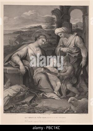 José de Madrazo y Agudo; echte Niederlassung Litográfico de Madrid; Cayetano Rodríguez-lithograph - (Nach Luca Giordano) / "Die heilige Familie". 1829-1832. Lithographische Aquatinta, Buntstift Lithographie, Drucken auf japon, Abstreifer auf Webte Papier. Museum: Museo del Prado, Madrid, España. Stockfoto