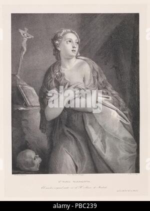 José de Madrazo y Agudo; echte Niederlassung Litográfico de Madrid; José Jorro-lithograph - (nach Paolo Veronés) / "Die reuige Magdalena". 1826 - 1837. Lithographische Aquatinta, Buntstift, Stift Lithographie Lithographie, Drucken auf japon, Abstreifer auf Webte Papier. Museum: Museo del Prado, Madrid, España. Stockfoto