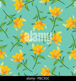 Lilium Candidum, die Madonnenlilie oder Orange Lilie auf Grüne Minze Hintergrund. Vector Illustration. Stock Vektor