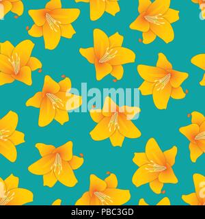 Lilium Candidum, die Madonnenlilie oder Orange Lilie auf Green Teal Hintergrund. Vector Illustration. Stock Vektor