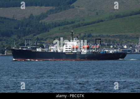 TS Empire State VI (T-AP-1001), ein Schiff der SUNY Maritime College betrieben, vorbei an Gourock während seiner Reise im Sommer 2018. Stockfoto