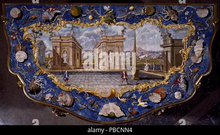 Echten Laboratorio de Piedras Duras del Buen Retiro / "Die Badminton Spiel, Console'. 1782-1788. Vergoldeter bronze, Chalcedon, Lapis Lazuli. Museum: Museo del Prado, Madrid, España. Stockfoto