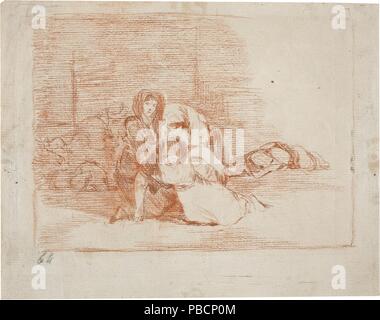 Francisco de Goya y Lucientes/' Sie nicht in der Zeit' ankommen. Ca. 1813. Rote Kreide auf dunklem Gelb Bütten. Museum: Museo del Prado, Madrid, España. Stockfoto