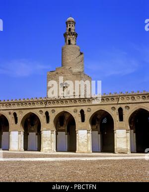 Ibn Tulun Moschee-9th century, Spiral Minaret, Kairo, Ägypten, Afrika. Stockfoto