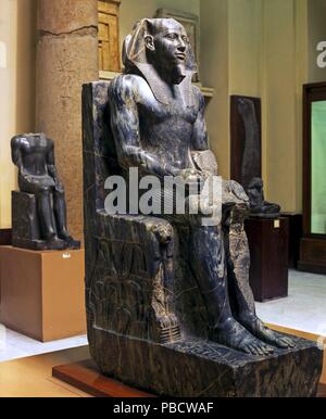 Diorit statue Pharaos Khafra - 26. Jahrhundert v. Chr., Museum ägyptischer Altertümer, Kairo, Ägypten, Afrika. Stockfoto