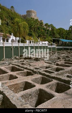 Punisch-römischen Fisch salzen Factory und Schloss von San Miguel, Almunecar, Provinz Granada, Andalusien, Spanien, Europa. Stockfoto