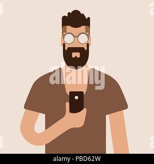 Flache hipster mann Charakter. Vector Illustration. Stock Vektor