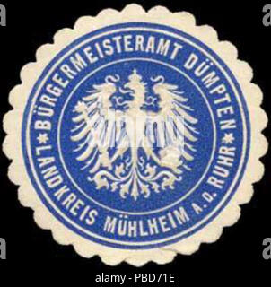 Alte Briefverschlussmarke aus Papier, welche seit ca. 1850 von Behoerden, Anwaelten, Notaren und Firmen zum Verschliessen der Post verwendet wurde. 1331 Siegelmarke Bürgermeisteramt Dümpten - Landkreis Mühlheim an der Ruhr W 0259893 Stockfoto