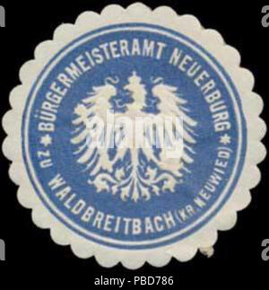Alte Briefverschlussmarke aus Papier, welche seit ca. 1850 von Behoerden, Anwaelten, Notaren und Firmen zum Verschliessen der Post verwendet wurde. 1331 Siegelmarke Bürgermeisteramt Neuerburg zu Waldbreitbach W 0333307 Stockfoto