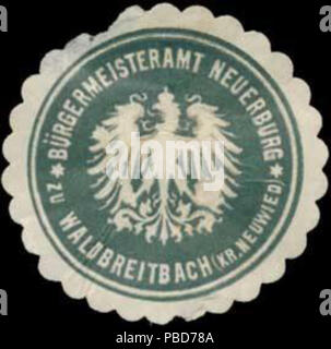 Alte Briefverschlussmarke aus Papier, welche seit ca. 1850 von Behoerden, Anwaelten, Notaren und Firmen zum Verschliessen der Post verwendet wurde. 1331 Siegelmarke Bürgermeisteramt Neuerburg zu Waldbreitbach Kreis Neuwied W 0383803 Stockfoto