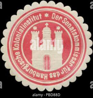 Alte Briefverschlussmarke aus Papier, welche seit ca. 1850 von Behoerden, Anwaelten, Notaren und Firmen zum Verschliessen der Post verwendet wurde. 1344 Siegelmarke Der Senatskommissar für das Hamburgische Kolonialinstitut W 0393063 Stockfoto