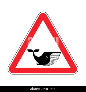 Aufmerksamkeit Wal. Red verbietenden Schild. Gefahr der Wale. Vector Illustration Stock Vektor