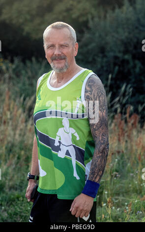 Berlin, Deutschland. 27. Juli, 2018. Stephan Schillhaneck-Benke Züge für den Berlin Marathon. Credit: Paul Zinken/dpa/Alamy leben Nachrichten Stockfoto