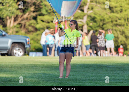 Galesburg, Illinois, USA. 26. Juli, 2018. Rund zwanzig Hot Air Balloons kam nach Galesburg, Illinois, USA für die jährliche Galesburg Ballon-wettbewerb am See Geschichte. Die Veranstaltung wurde in Galesburg seit 2000 statt. Stockfoto
