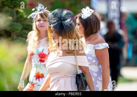 Sussex, UK. 28. Juli 2018. Ladies Day. Besten gekleideten Damen. Springen. Longines FEI Jumping Nations Cup von Großbritannien an der BHS Royal International Horse Show. Alle England Parcours. Hickstead. Großbritannien. 28.07.2018. Credit: Sport in Bildern/Alamy leben Nachrichten Stockfoto